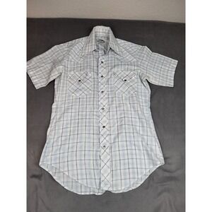 Miller Western Wear Pearl‎ Snap Shirt 14 32 Blue Sawtooth Lightweight Rockabilly